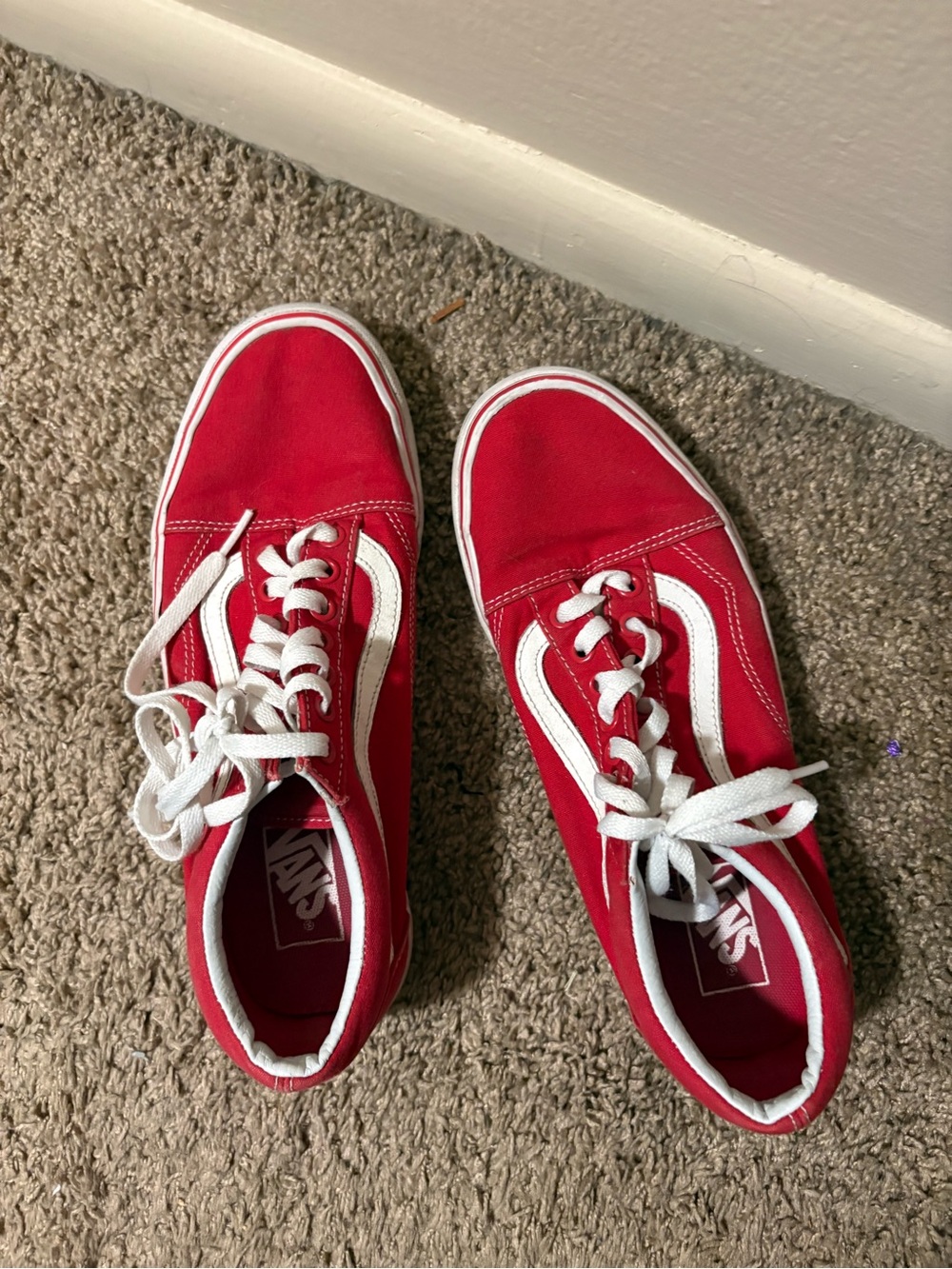Vans Red Canvas Old Skool Sneakers with White Stripe